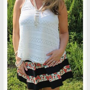 BRAND NEW  TOUCH ME STRIPED FLORAL BANDAGE CIRCLE  MINI SKIRT